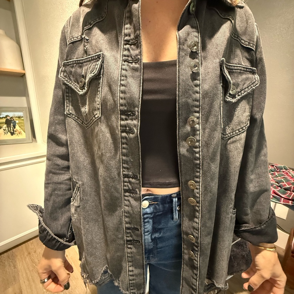 Women's Distressed Denim Jacket - Gray